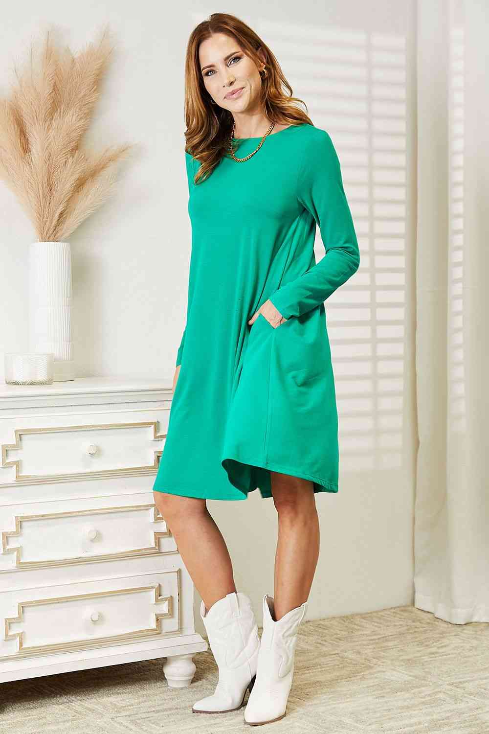Zenana Viscose 3/4 Sleeve Dress With Waist Shirring and Pockets, Sandee  Rain Boutique
